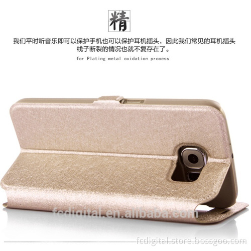 QWD factory price wallet phone case view window for samsung s6 color leather flip phone case